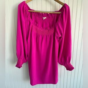 Jodifl Women’s Hot Pink Smocked Square-Neck Top Size Small